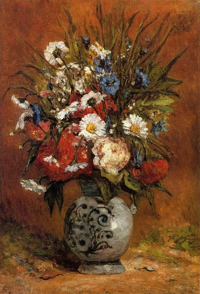 Paul Gauguin Daisies and Peonies in a Blue Vase